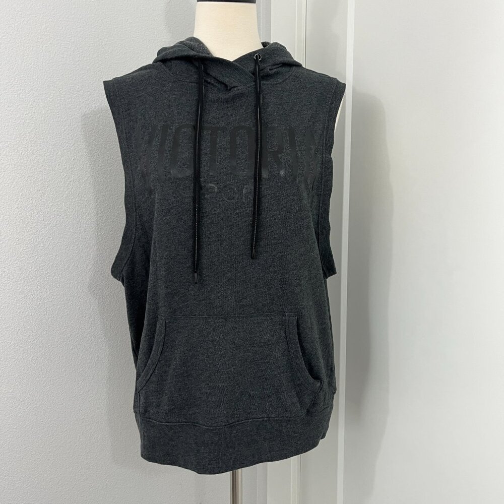 Victoria's Secret Medium Charcoal Gray Sleeveless Back Vent Hoodie w/Pocket